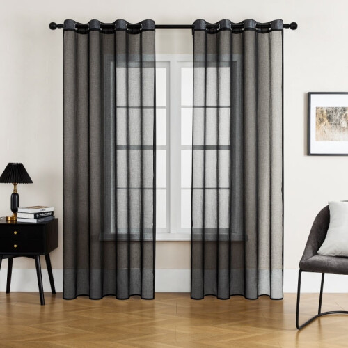 Ensfargede, transparente gardiner i polyester, 2 paneler, 137 x 237 cm