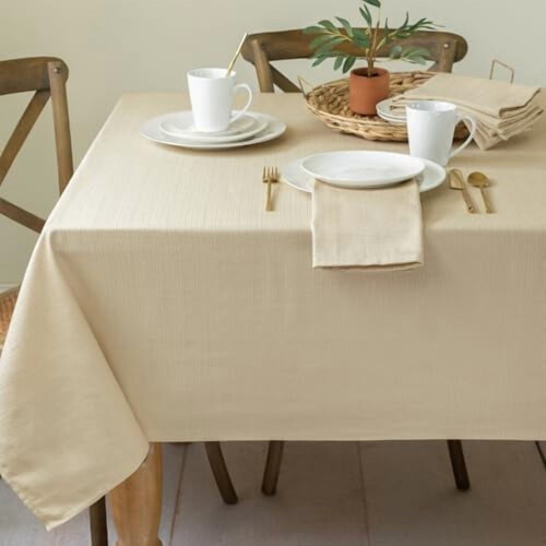 Toalha de mesa de linho com trama damasco, 152 x 213 cm (60 x 84 polegadas)