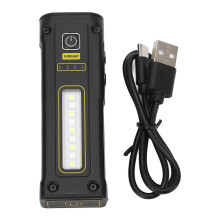 Lanterna de trabalho LED recarregável com luz lateral COB, múltiplos modos de iluminação, brilho excepcional, lanterna magnética leve para uso