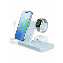 3-i-1 vikbar MagSafe trådlös laddare, 15W, kompatibel med iPhone 16/15/14/13/12/11/X Pro Max och AirPods 4/3/2/Pro, LED-ljus