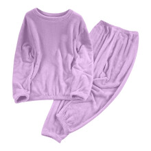 Set de pijamale din fleece pentru femei, mărime S-2XL Plus, culoare mov, solid, pijamale din flanel, cu 2 piese, talie elastică și mâneci lungi