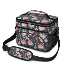 Sac à lunch isotherme à motif floral pour femmes et hommes – Étanche, bandoulière réglable, 25,4 x 17 x 20,3 cm, compatible avec les boîtes
