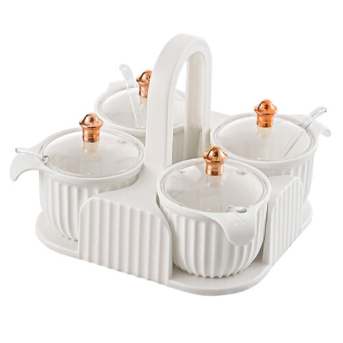 1 set kruidenpotjes met lepel, wit, 45 x 42 cm 2