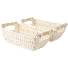 Panier de rangement en jacinthe d'eau avec poignées en bois (lot de 2)