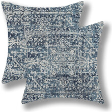 Boho kussenhoezen 20x20 cm, set van 2, blauw, etnische boerderijstijl, linnen kussenhoezen voor bank/sofa – geschikt voor standaard binnenkussens