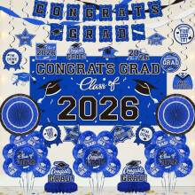 Conjunto de decoración para graduación 2026: pancarta de felicitación, fondo de la clase de 2026, globos y serpentinas – Compatible con
