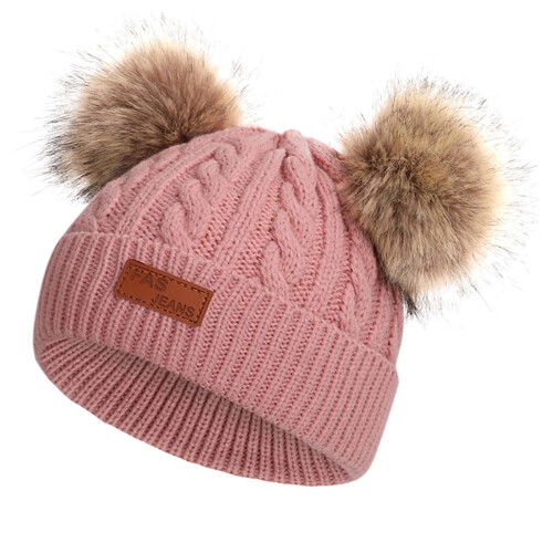 Παιδικό χειμωνιάτικο καπέλο Beanie ζεστό πλεκτό χοντρό καπέλο σκι με χνούδι και
