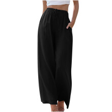 Weite Damenhose, Damenhose in Übergröße, bequeme, einfarbige Freizeithose mit elastischem Bund und weitem Bein, Palazzo-Hose, lässige Loungehose