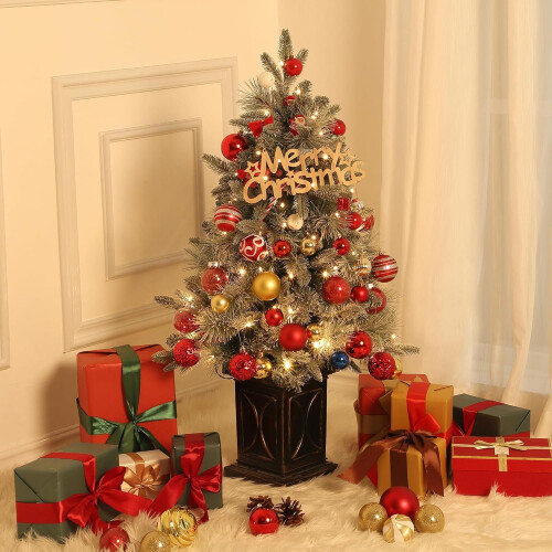 3FT Pre-Lit Flocked Christmas Tree with 78 Warm White LEDs 1