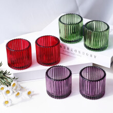 Photophores en verre côtelé, 3 couleurs, lot de 6