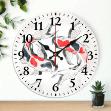Red and Black Carp Wall Clock Silent Non Ticking Wooden Wall Clocks Battery Operated 10 Inch Round Wall Decor for Bathroom Kitchen Bedroom