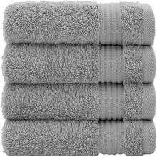 Ensemble de 4 gants de toilette turcs 100 % coton pour la salle de bain, doux et absorbants, pour les mains et le visage, gris clair
