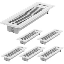 Lot de 6 grilles de ventilation de sol robustes en acier de 5 x 25 cm, praticables, levier facile à régler, blanches (compatibles avec les grilles