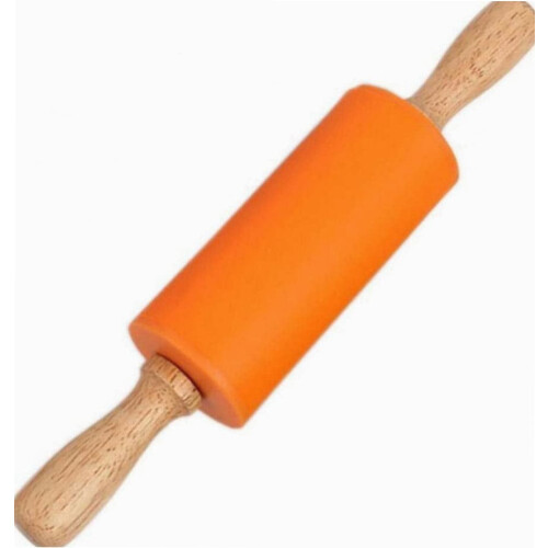 Rolo de silicone giratório com cabo de madeira