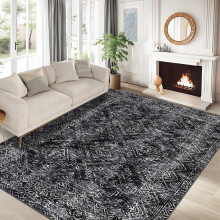 Black Washable Area Rug 6x9 ft Non-Slip Boho Style