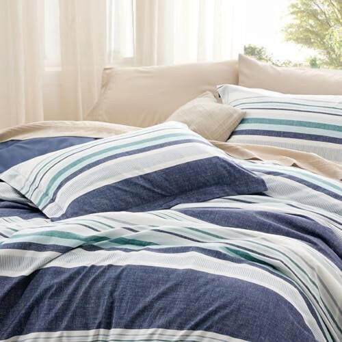 Σετ παπλώματος Queen Size - Σετ παπλώματος με ριγέ μοτίβο για αγόρια, 3 τεμάχια, 1 μαλακό 2
