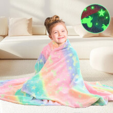Leuchtende Einhorn-Decke für Kinder, 127 x 152 cm, weiche Flanelldecke, maschinenwaschbar, rosa/mehrfarbig – passend für Kinderzimmer