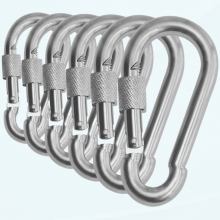 Heavy Duty Black & Silver Zinc-Galvanized Steel Carabiner, 200–400lb Load, Locking Thumb Screw, 6/12 Pack