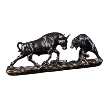 Szarvasmarha szobrok élethű medveviadal-figura otthoni íróasztal polcra réz 28x8x11.5cm