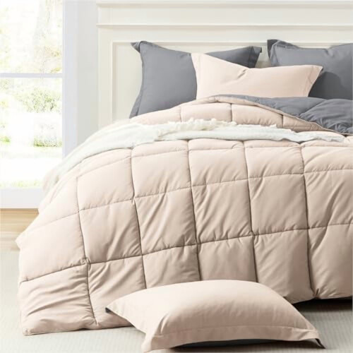 Twin Comforter Set Beige Grey Reversible 2-Piece