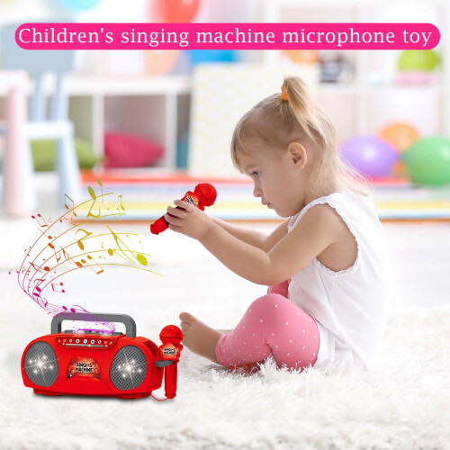 Karaoke Machine Toy Pink with Microphone and Lights 2