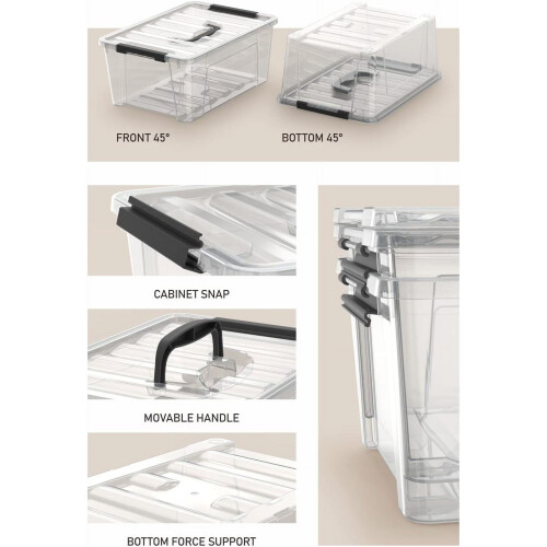 Bac de rangement transparent à fermeture 5 litres, lot de 6 2