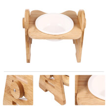 Erhöhter Futternapf aus khakifarbenem Holz mit abgewinkeltem Design für kleine Hunde – 1-teiliges Zubehörteil