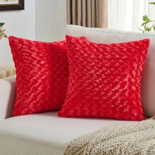 Set di 2 federe decorative rosse per cuscini, 66x66 cm, con morbida trama a spirale di rose, ideali per decorare il divano e il soggiorno in