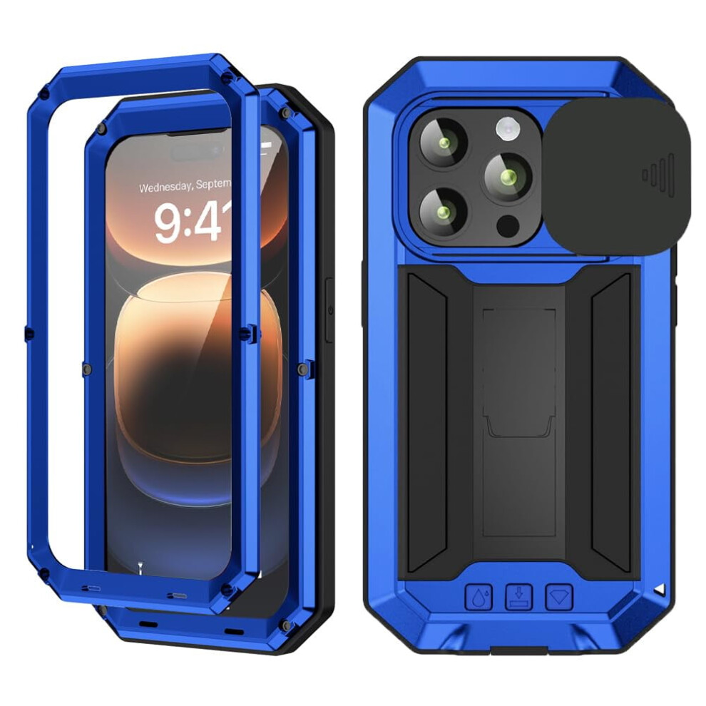Compatible With Iphone 16 Pro Max Metal Hybrid Case: Slide Camera Cover, Built-In Screen Protector, Kickstand, Military-Rugged Armor 9448196242773