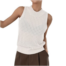Blusa feminina casual de malha para o outono | Blusa sem mangas de algodão macio com gola redonda | Modelo ombro a ombro | Tamanhos grandes