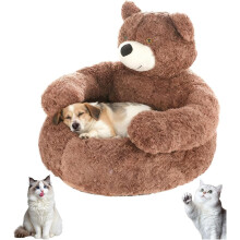 Teddybjørn-hundeseng med armer, plysj, 77 cm, for hunder opptil