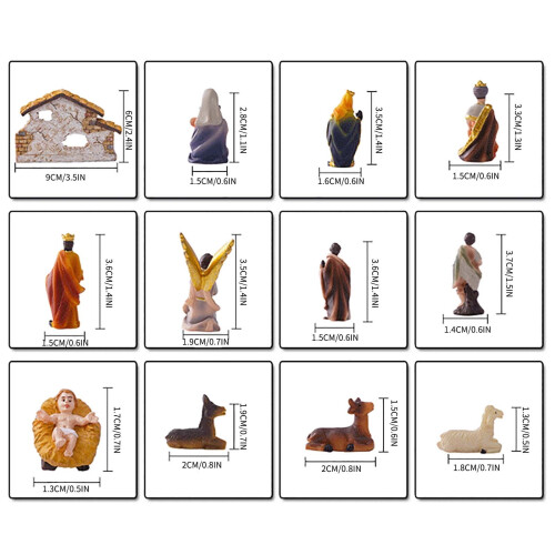 Set presepe in resina dipinto a mano, composto da 11 pezzi. 2