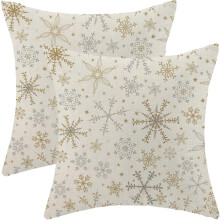 Weihnachtskissenbezüge aus Leinen, Schneeflockenmuster, 40 x 40 cm, 2er-Set