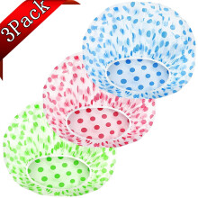 Shower Cap, 3 Pcs Plastic Shower Caps, Shower Caps for Women Reusable Waterproof, Elastic Band Flower Printed Hair Cap for Shower Spa Salon