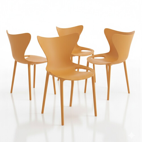 (4x Orange Stacking Chairs) Modern Style Retro Dining Garden Stackable Chairs