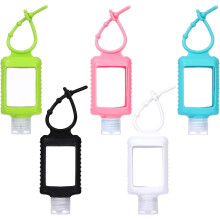 Pacáiste 5 Shealbhóirí Sláintíochta Láimhe Taistil Sceite-dhíonach 2oz le Muinchille Silicone, Buidéil Bhrú In-athlíonta & Eochairshlabhra