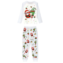 Matching Christmas Pajamas Family Set, Long Sleeve Festive Printed Top & Pants, 2-Piece Sleepwear, Unisex, White, 5Y, Compatible with Holiday Party