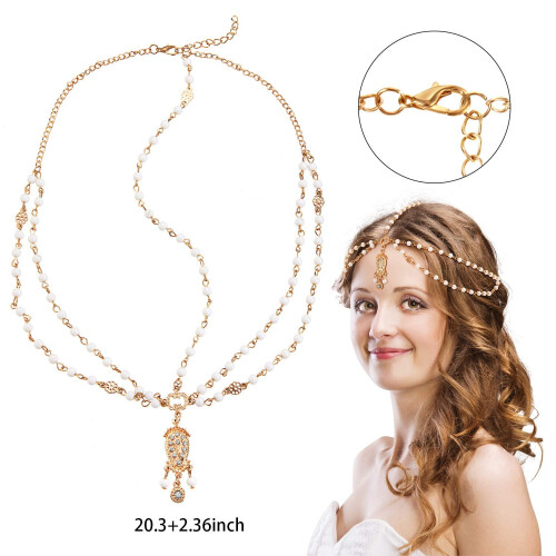 8 τεμάχια Χρυσή Boho Αλυσίδα για το κεφάλι με Μαργαριτάρια & Φούντες για 1