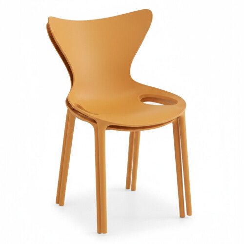 (4x Orange Stacking Chairs) Modern Style Retro Dining Garden Stackable Chairs 2