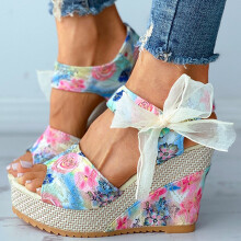 Sandálias femininas UTTOASFAY, modelo Fashion Women Solid Summer Ladies Striping Sandals Slotch Hedge Shoes Casual Beach Shoes Blue7(38)