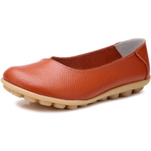 Zapatos de cuero para mujer, mocasines, color liso, sin cordones, zapatos planos cómodos e informales para caminar.