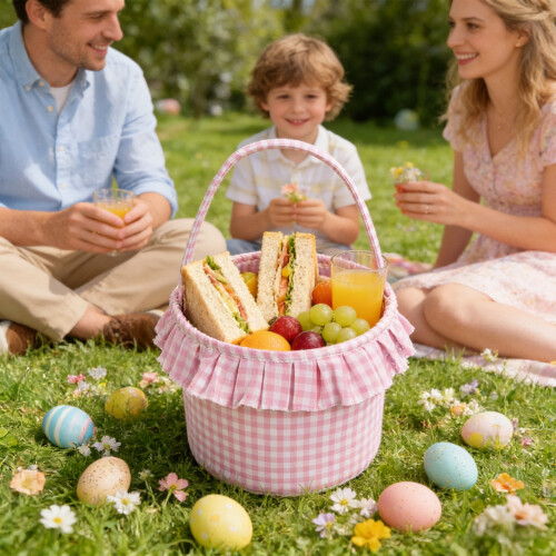 Easter Plaid Polyester Storage Basket 1 Pack 2
