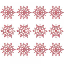 Plastic Christmas Glitter Snowflake Ornaments Christmas Tree Decorations, 4-inch, Set of 12, Pink