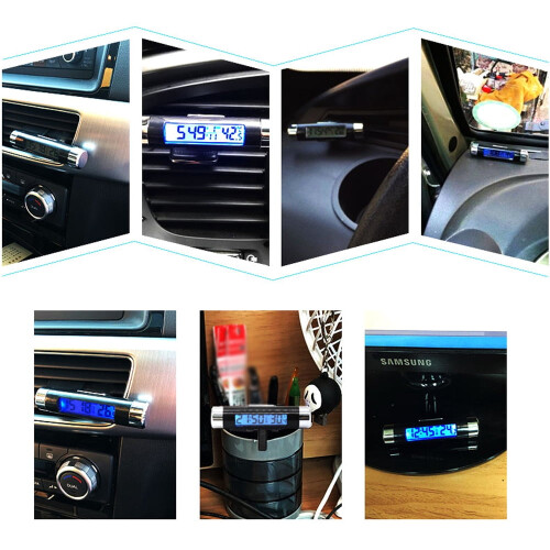 Relógio e termômetro para carro com clipe para saída de ar, visor LED. 1