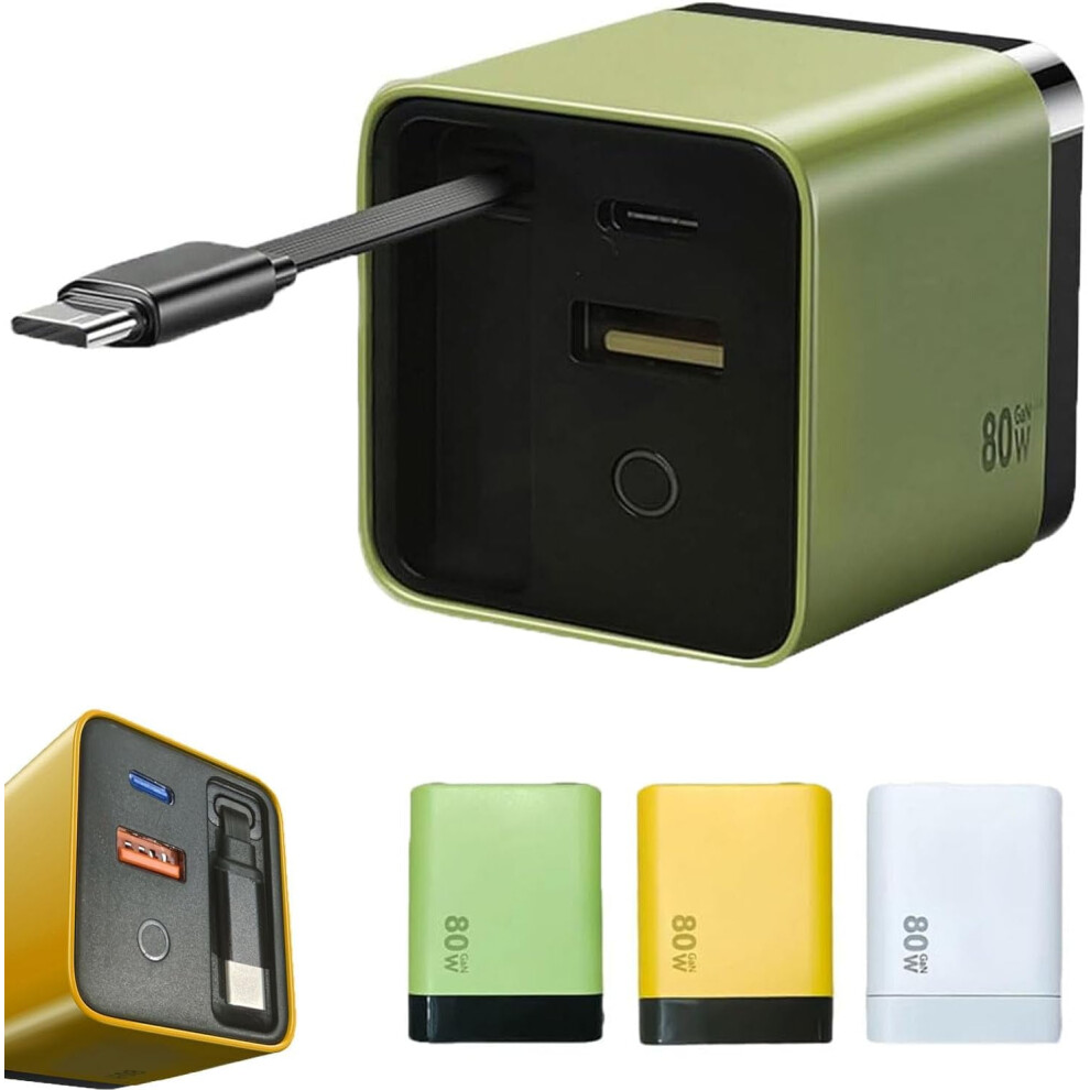Civilzek.com 80W 3-In-1 Fast Charger With Retractable Type-C Cable & Usb Port Â Compatible With Iphone/Samsung Green 9555307290926