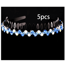 Diademas para mujer (5 unidades), ajustables y antideslizantes, finas, con detalles de piedras preciosas, color azul claro.