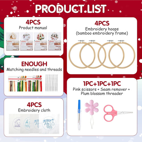 Julebroderikit med stemplet mønster, egnet til begyndere 1