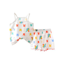 Conjunto infantil para meninas, roupa de verão para bebês e crianças pequenas, composto por regata e shorts estampados em algodão, multicolorido,