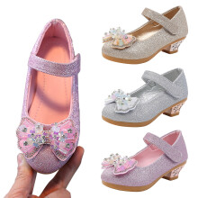 Chaussures habillées pour petites filles, idéales pour les spectacles de piano et les défilés, chaussures de princesse en cuir rose et cristal