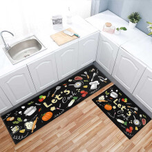 Ensemble de 2 tapis de cuisine Culturalnav antidérapants noirs, style ferme, pour la décoration de la cuisine - 17 x 24 pouces + 17 x 47 pouces